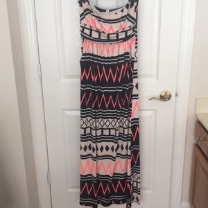 Blue white and hot pink strapless maxi dress